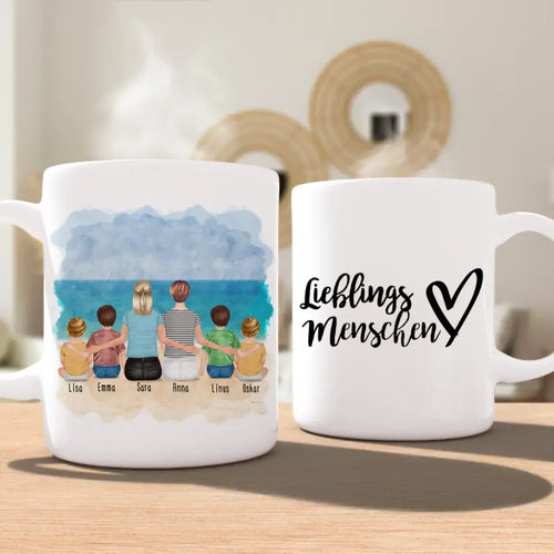 Personalisierte Tasse - 2 Frauen + 2 Kinder + 2 Babys