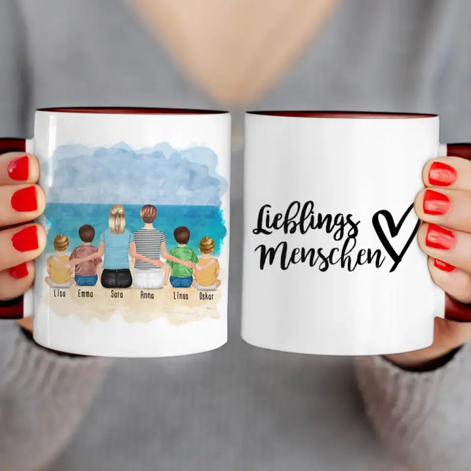 Personalisierte Tasse - 2 Frauen + 2 Kinder + 2 Babys