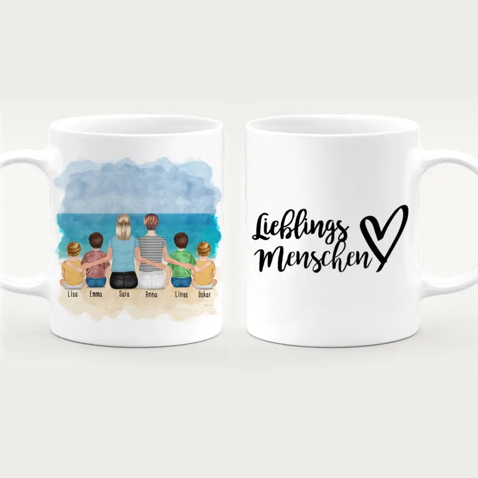 Personalisierte Tasse - 2 Frauen + 2 Kinder + 2 Babys