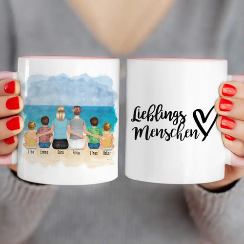 Personalisierte Tasse - 2 Frauen + 2 Kinder + 2 Babys