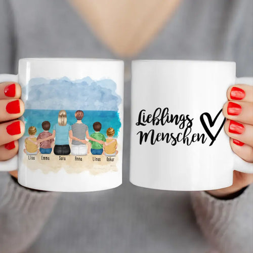 Personalisierte Tasse - 2 Frauen + 2 Kinder + 2 Babys