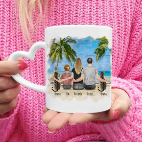 Personalisierte Tasse mit Familie + 2 Katzen (1 Kind)