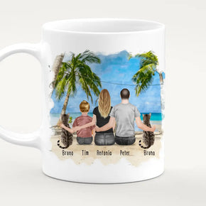 Personalisierte Tasse mit Familie + 2 Katzen (1 Kind)