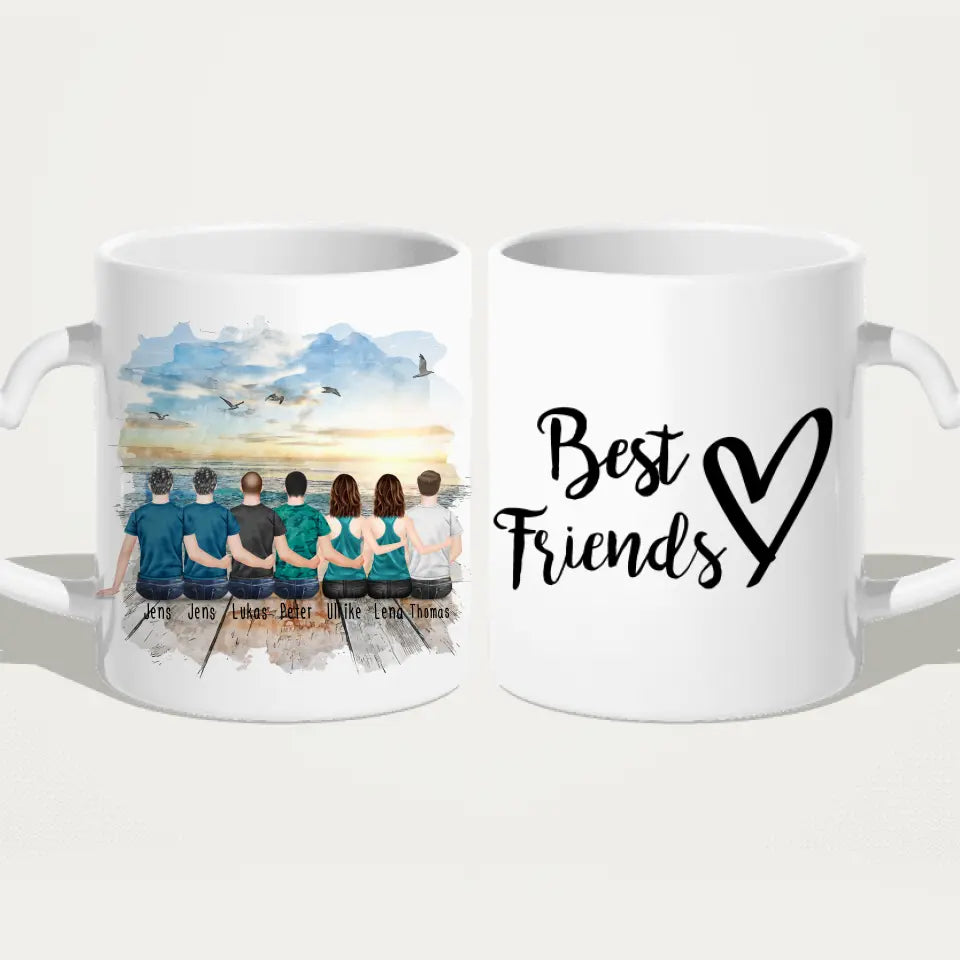 Personalisierte Tasse - Beste Freunde - 2 Frauen + 5 Männer