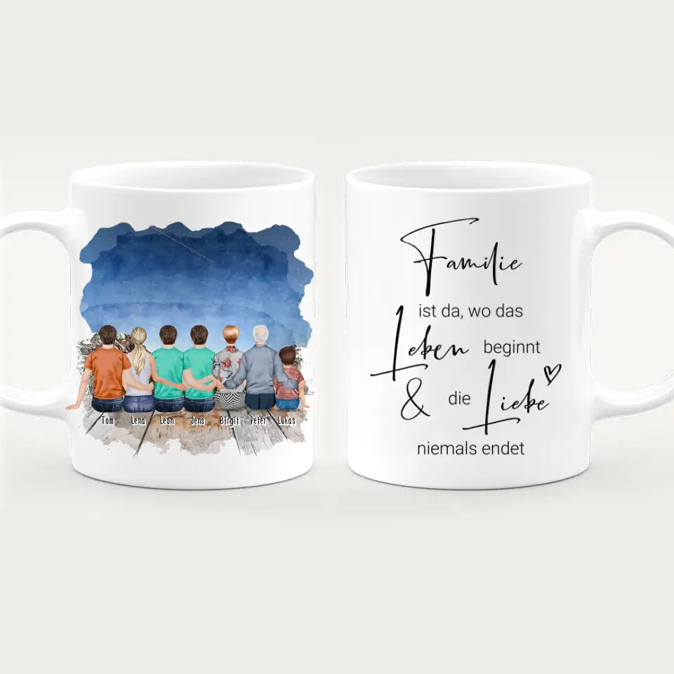 Personalisierte Tasse - 1 Frau + 3 Männer + 1 Oma + 1 Opa + 1 Kind