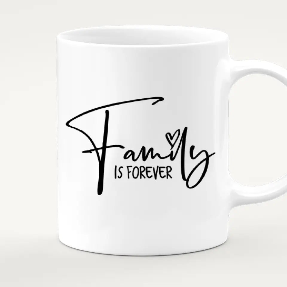 Personalisierte Tasse 1 Frau/Mama + 2 Kinder + 2 Katzen