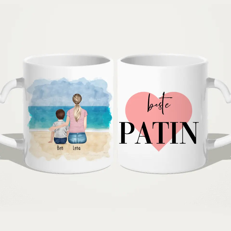 Personalisierte Tasse - Beste Patin (1 Kind/Baby + 1 Frau)