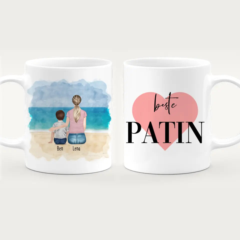 Personalisierte Tasse - Beste Patin (1 Kind/Baby + 1 Frau)