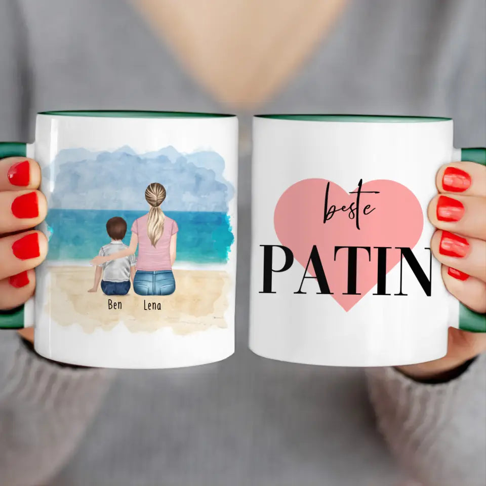 Personalisierte Tasse - Beste Patin (1 Kind/Baby + 1 Frau)