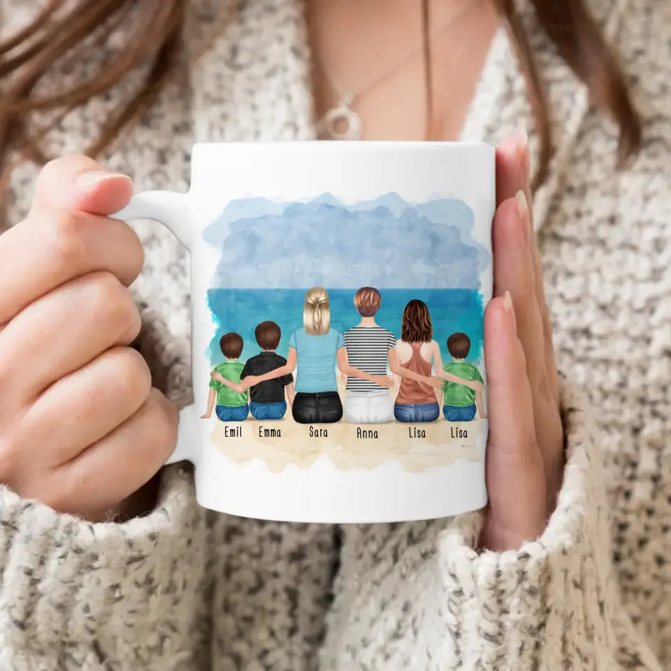 Personalisierte Tasse 2 Frauen + 1 Teenagerin + 3 Kinder