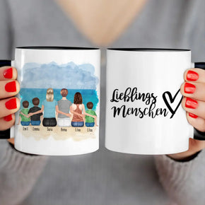 Personalisierte Tasse 2 Frauen + 1 Teenagerin + 3 Kinder