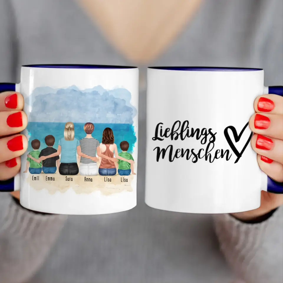 Personalisierte Tasse 2 Frauen + 1 Teenagerin + 3 Kinder