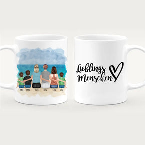 Personalisierte Tasse 2 Frauen + 1 Teenagerin + 3 Kinder