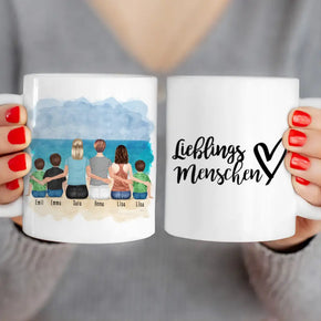 Personalisierte Tasse 2 Frauen + 1 Teenagerin + 3 Kinder