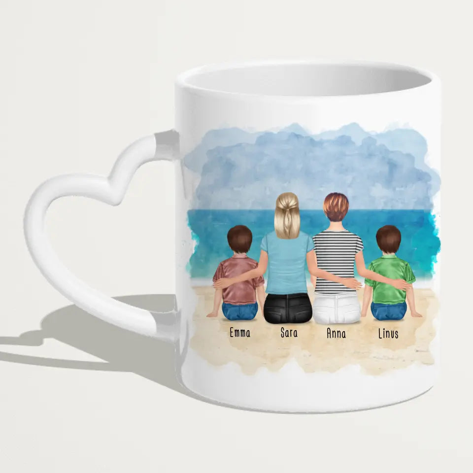 Personalisierte Tasse 2 Frauen + 2 Kinder