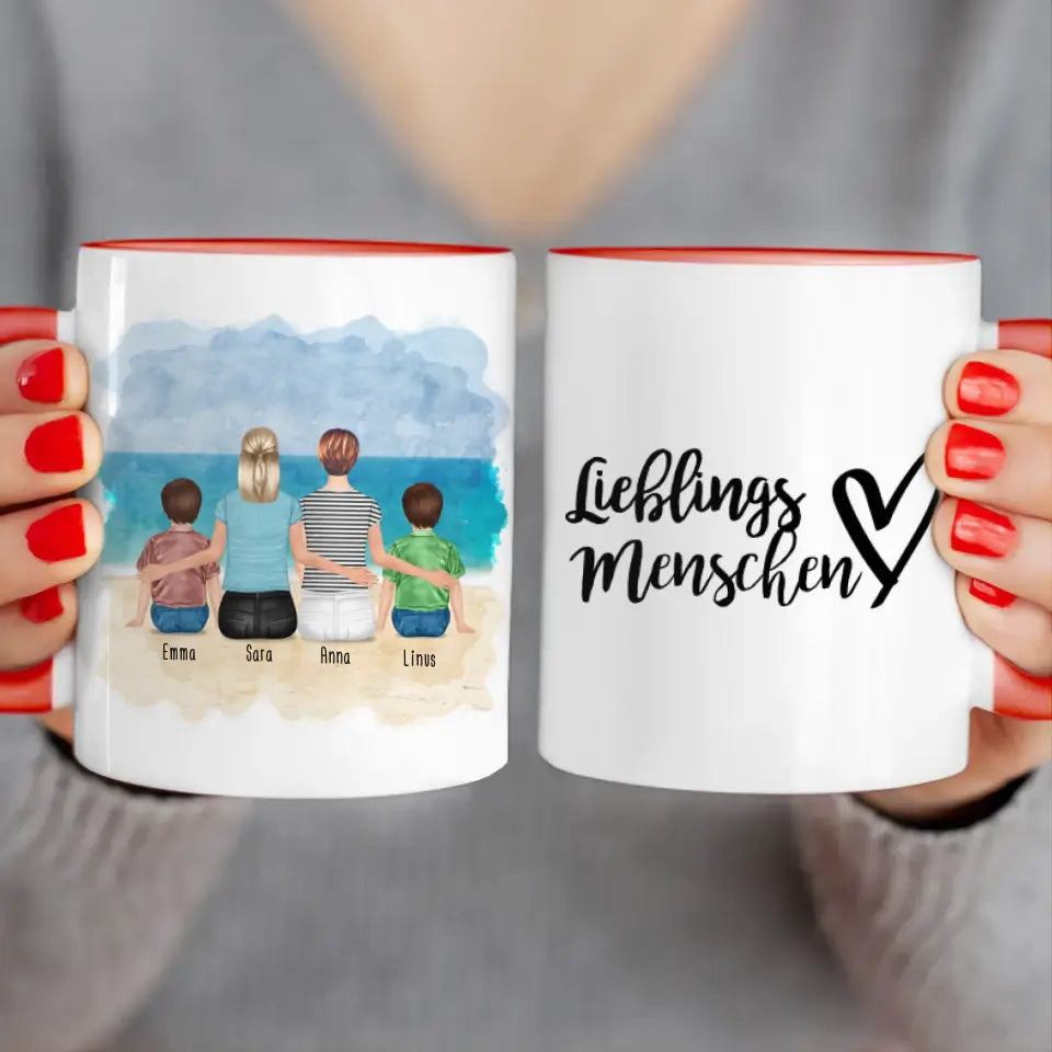 Personalisierte Tasse 2 Frauen + 2 Kinder