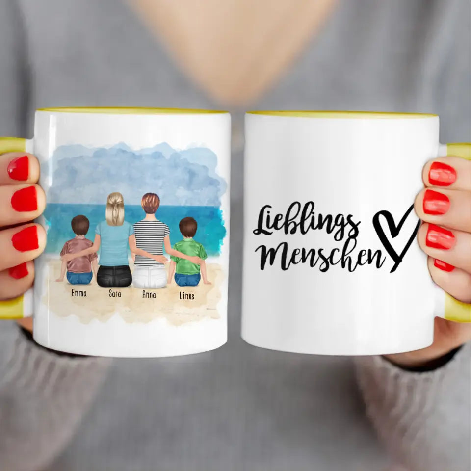 Personalisierte Tasse 2 Frauen + 2 Kinder