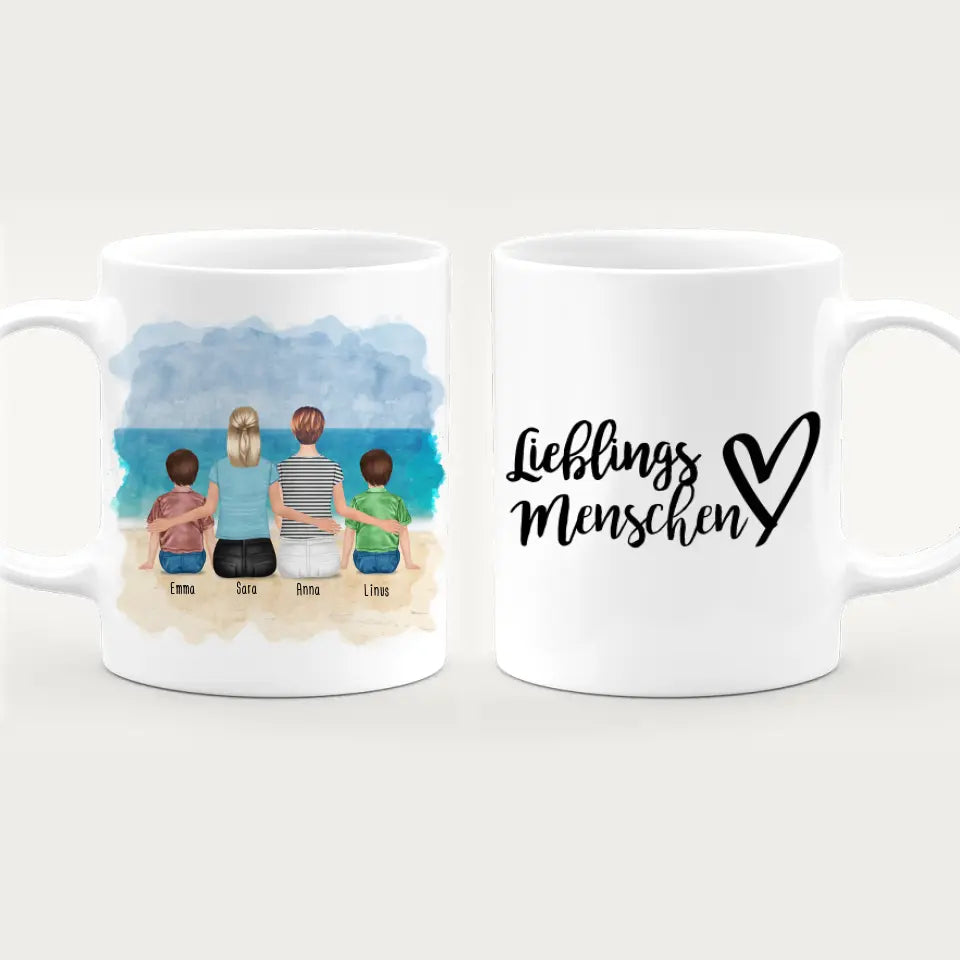 Personalisierte Tasse 2 Frauen + 2 Kinder