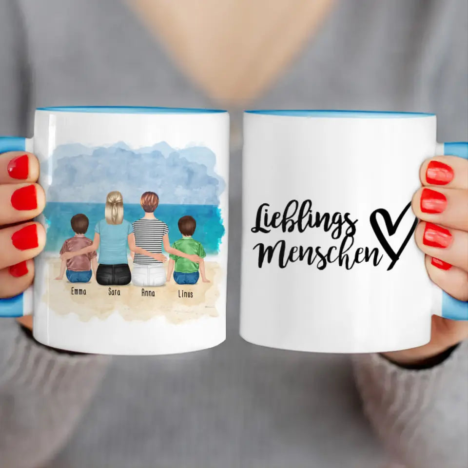 Personalisierte Tasse 2 Frauen + 2 Kinder