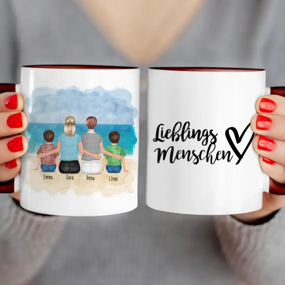 Personalisierte Tasse 2 Frauen + 2 Kinder