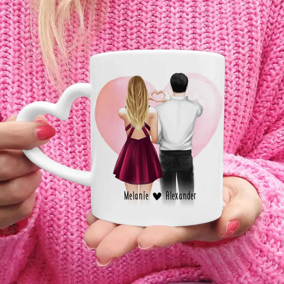 Personalisierte Tasse mit Paar (stehend) - Herz mit Händen - Pärchen Tasse