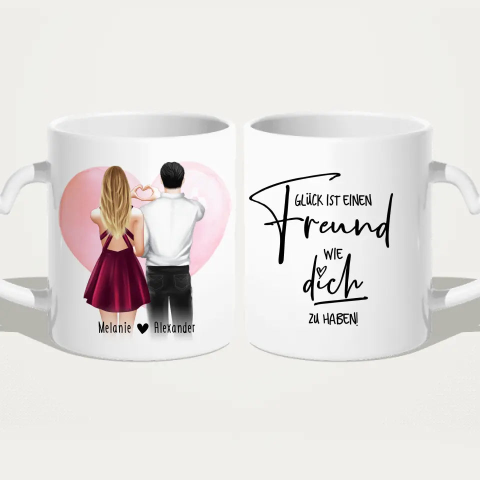 Personalisierte Tasse mit Paar (stehend) - Herz mit Händen - Pärchen Tasse