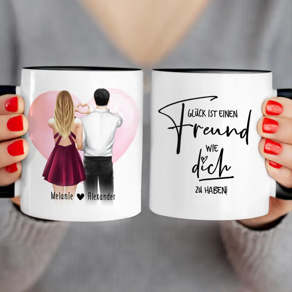 Personalisierte Tasse mit Paar (stehend) - Herz mit Händen - Pärchen Tasse