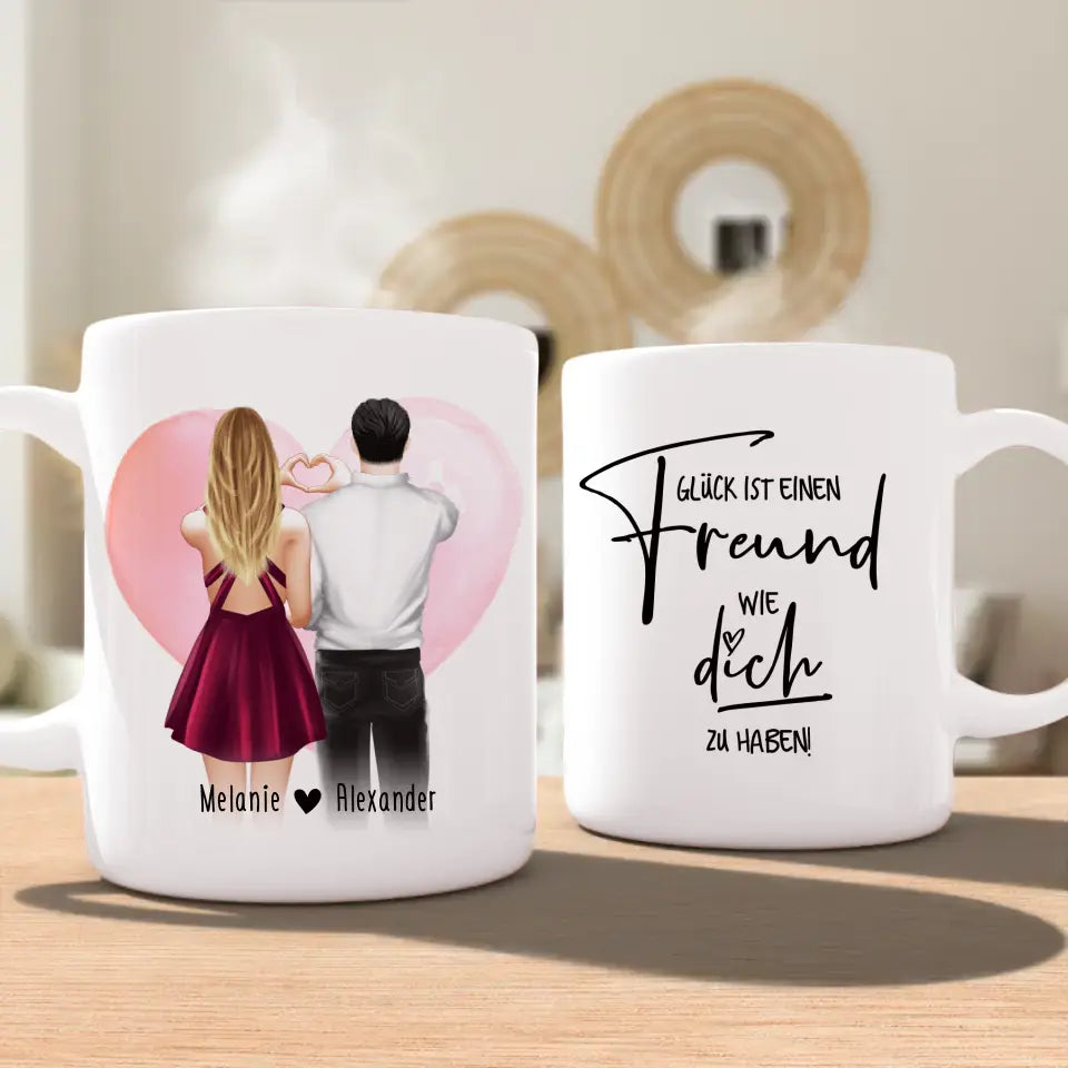 Personalisierte Tasse mit Paar (stehend) - Herz mit Händen - Pärchen Tasse