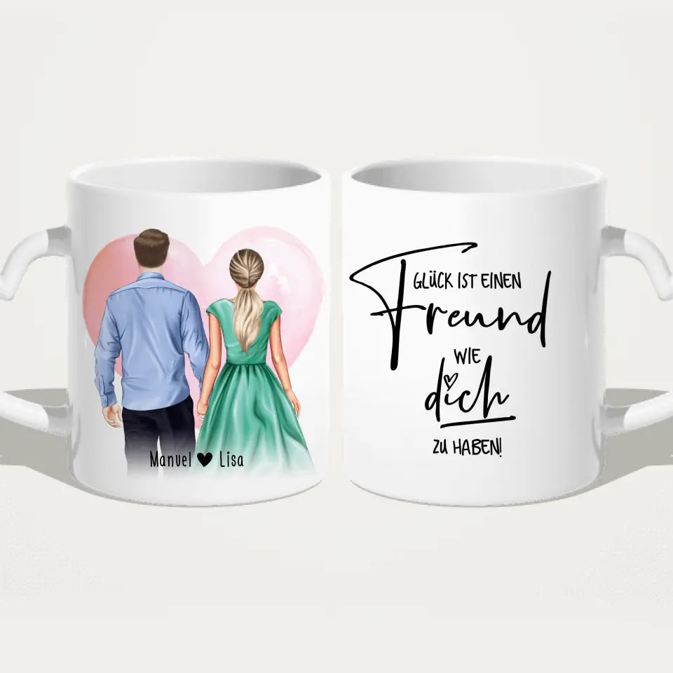 Personalisierte Tasse mit Paar (stehend) - Hemd und Kleid - Pärchen Tasse