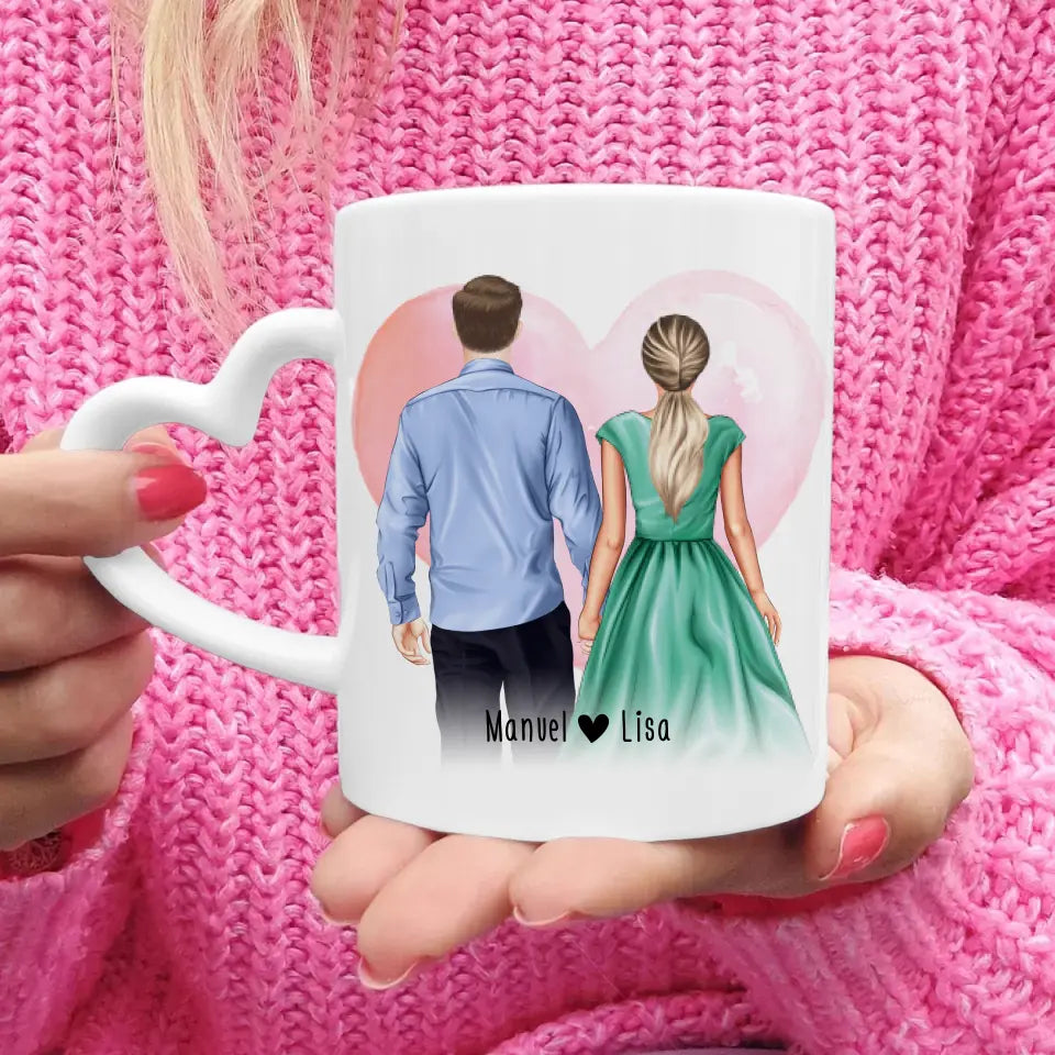 Personalisierte Tasse mit Paar (stehend) - Hemd und Kleid - Pärchen Tasse