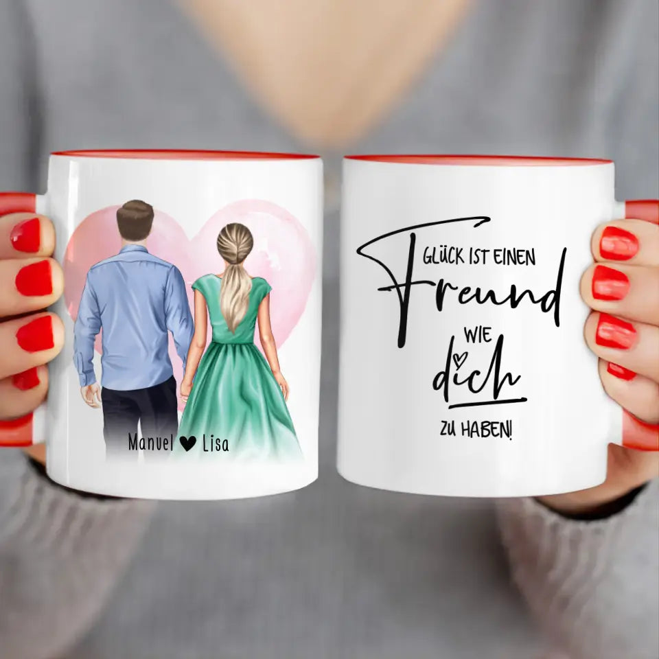 Personalisierte Tasse mit Paar (stehend) - Hemd und Kleid - Pärchen Tasse