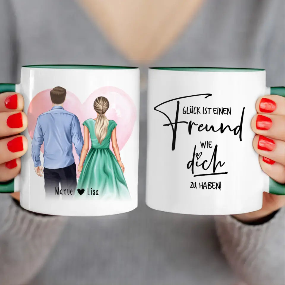 Personalisierte Tasse mit Paar (stehend) - Hemd und Kleid - Pärchen Tasse