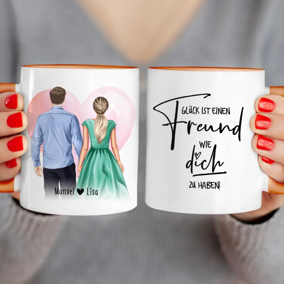 Personalisierte Tasse mit Paar (stehend) - Hemd und Kleid - Pärchen Tasse