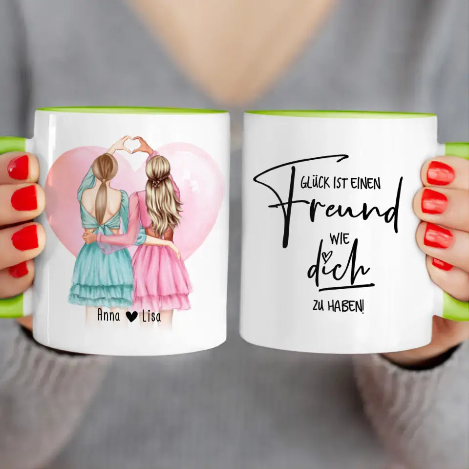 Personalisierte Tasse Beste Freundin (2 Freundinnen) - Herz mit Händen