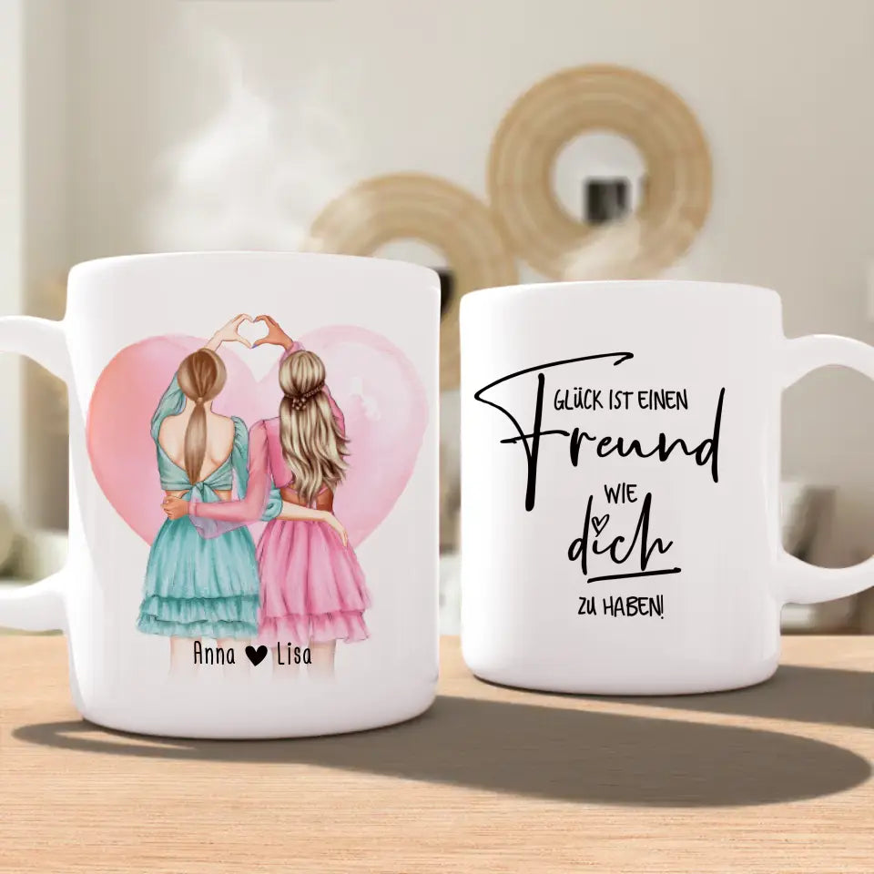 Personalisierte Tasse Beste Freundin (2 Freundinnen) - Herz mit Händen