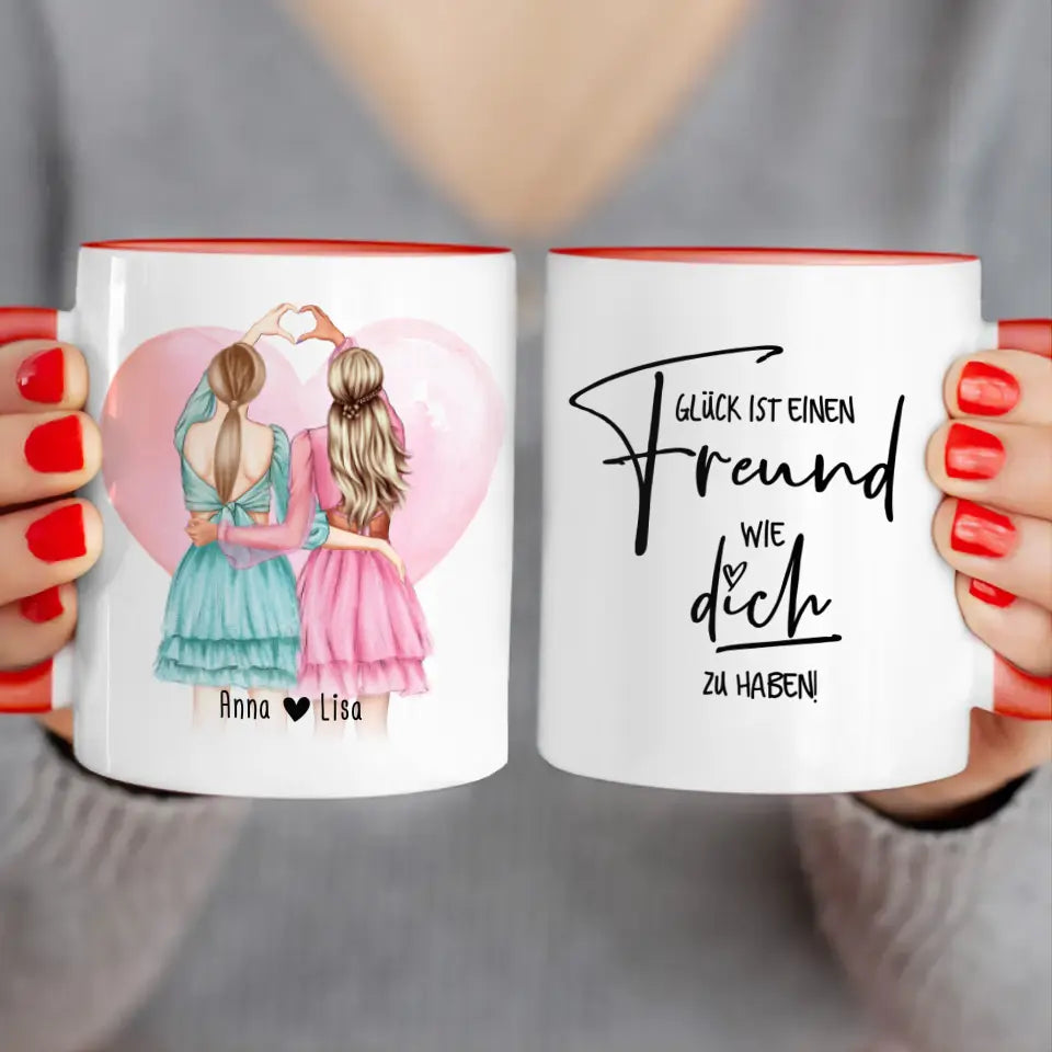 Personalisierte Tasse Beste Freundin (2 Freundinnen) - Herz mit Händen