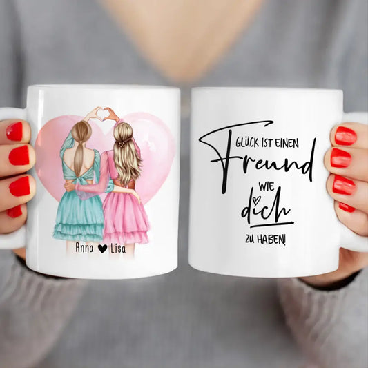 Personalisierte Tasse Beste Freundin (2 Freundinnen) - Herz mit Händen