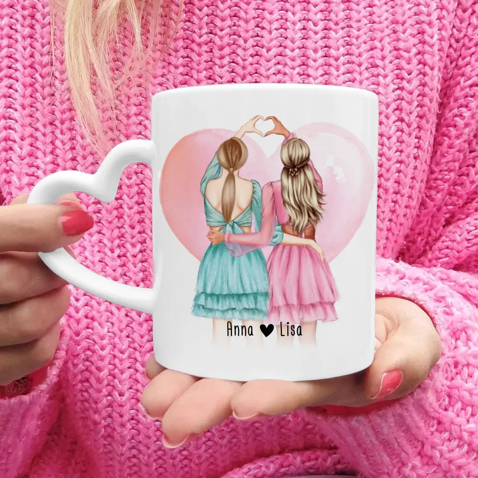 Personalisierte Tasse Beste Freundin (2 Freundinnen) - Herz mit Händen