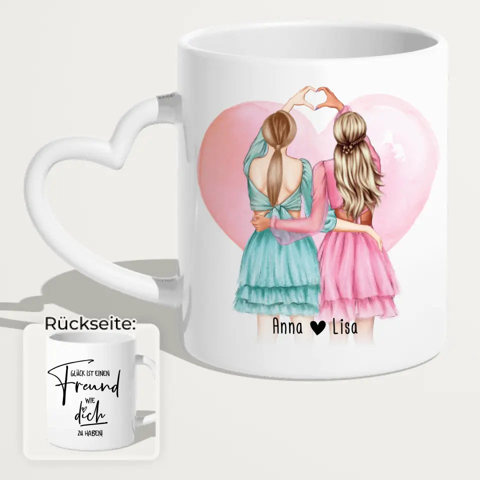 Personalisierte Tasse Beste Freundin (2 Freundinnen) - Herz mit Händen