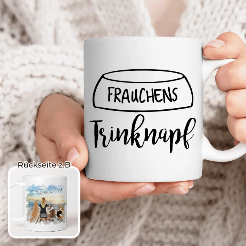 Personalisierte Tasse 1 Frau + 3 Hunde