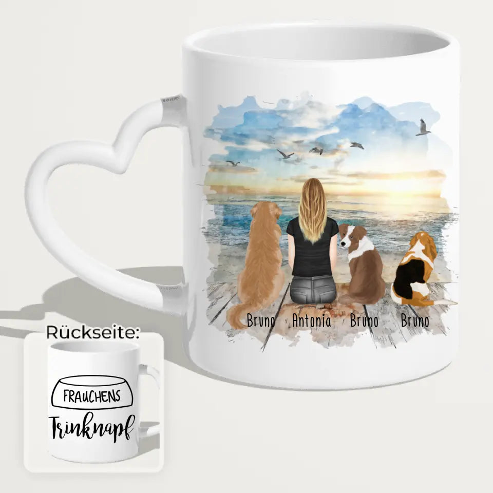 Personalisierte Tasse 1 Frau + 3 Hunde