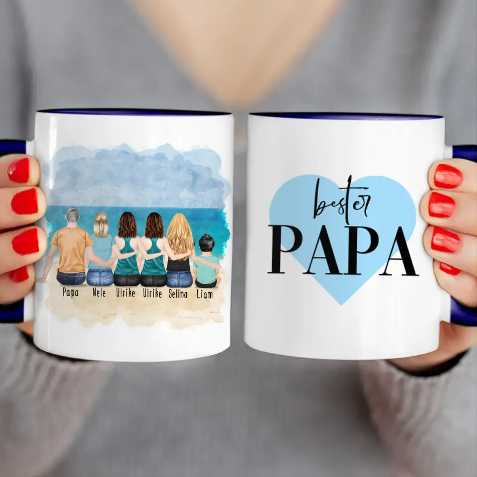 Personalisierte Tasse - 1 Vater + 4 Töchter + 1 Baby