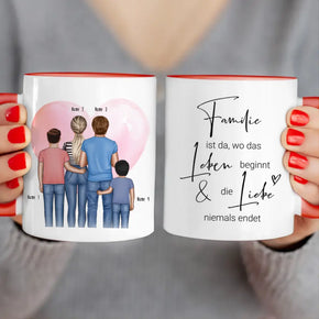 Personalisierte Tasse - Familie + 2 Babys/Kinder/Teenager stehend