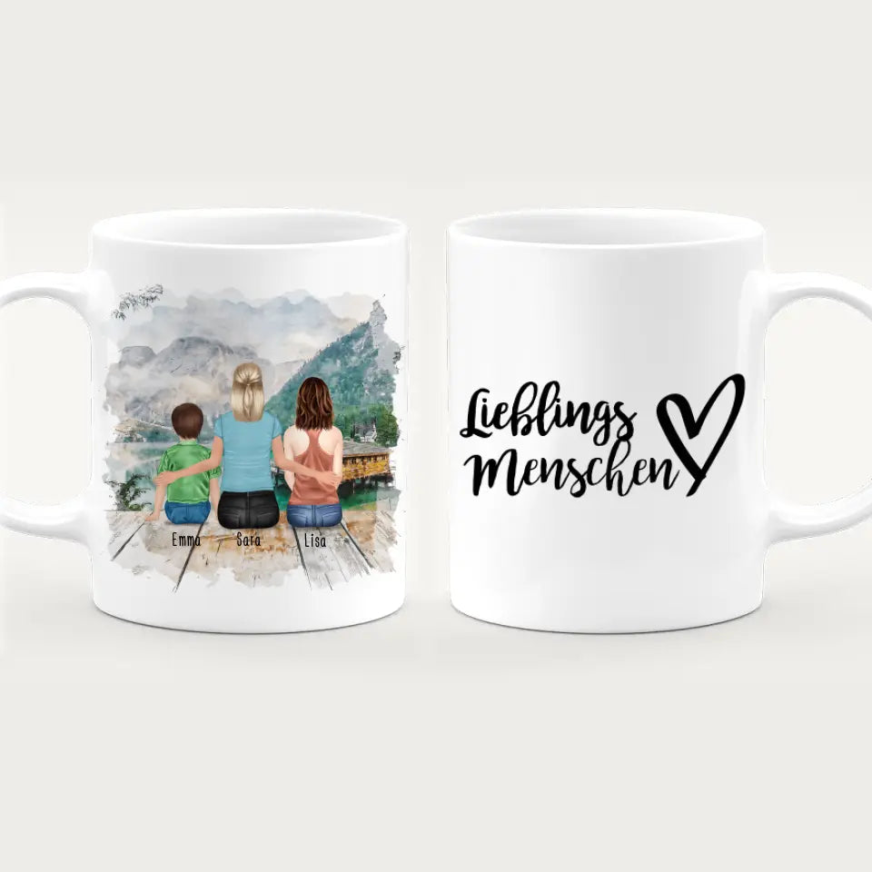 Personalisierte Tasse 1 Frau + 1 Teenagerin + 1 Kind