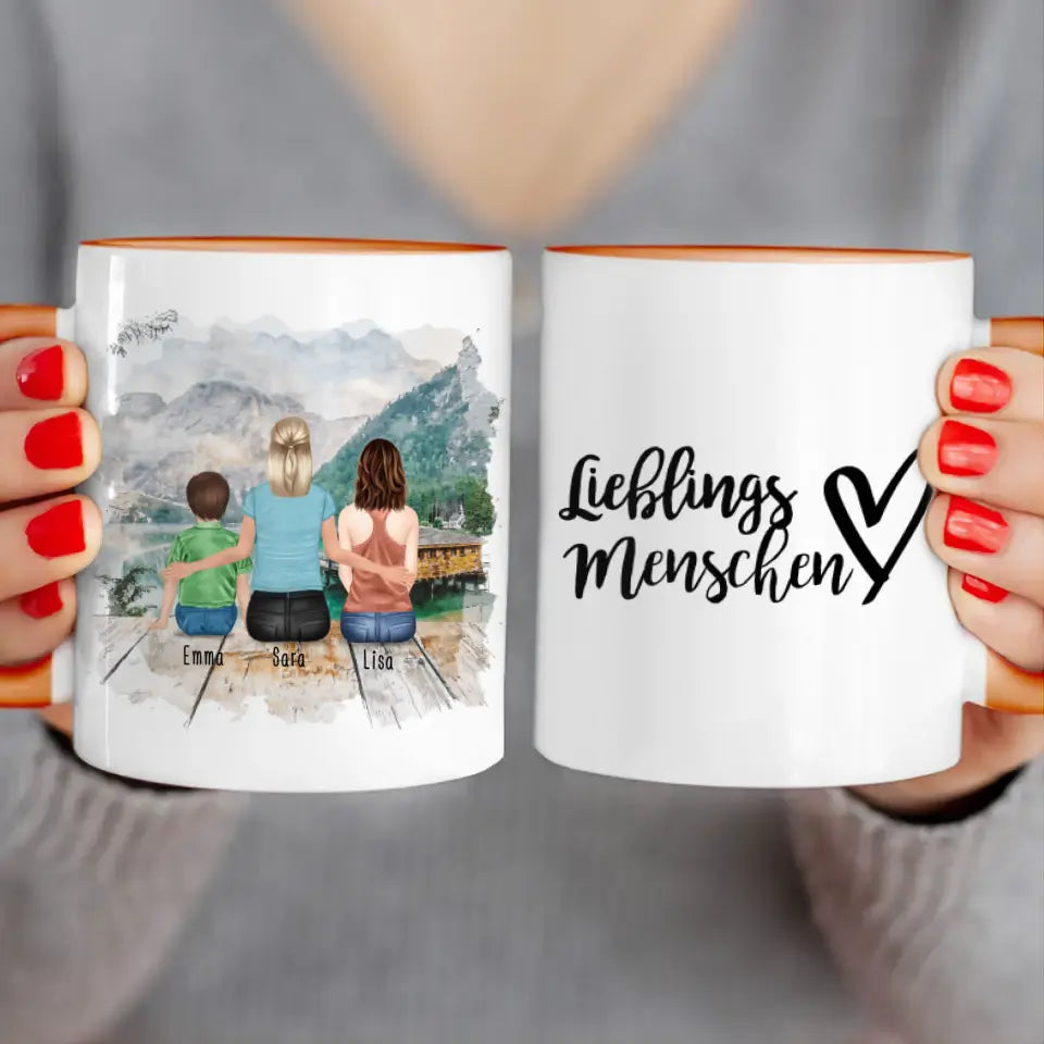 Personalisierte Tasse 1 Frau + 1 Teenagerin + 1 Kind