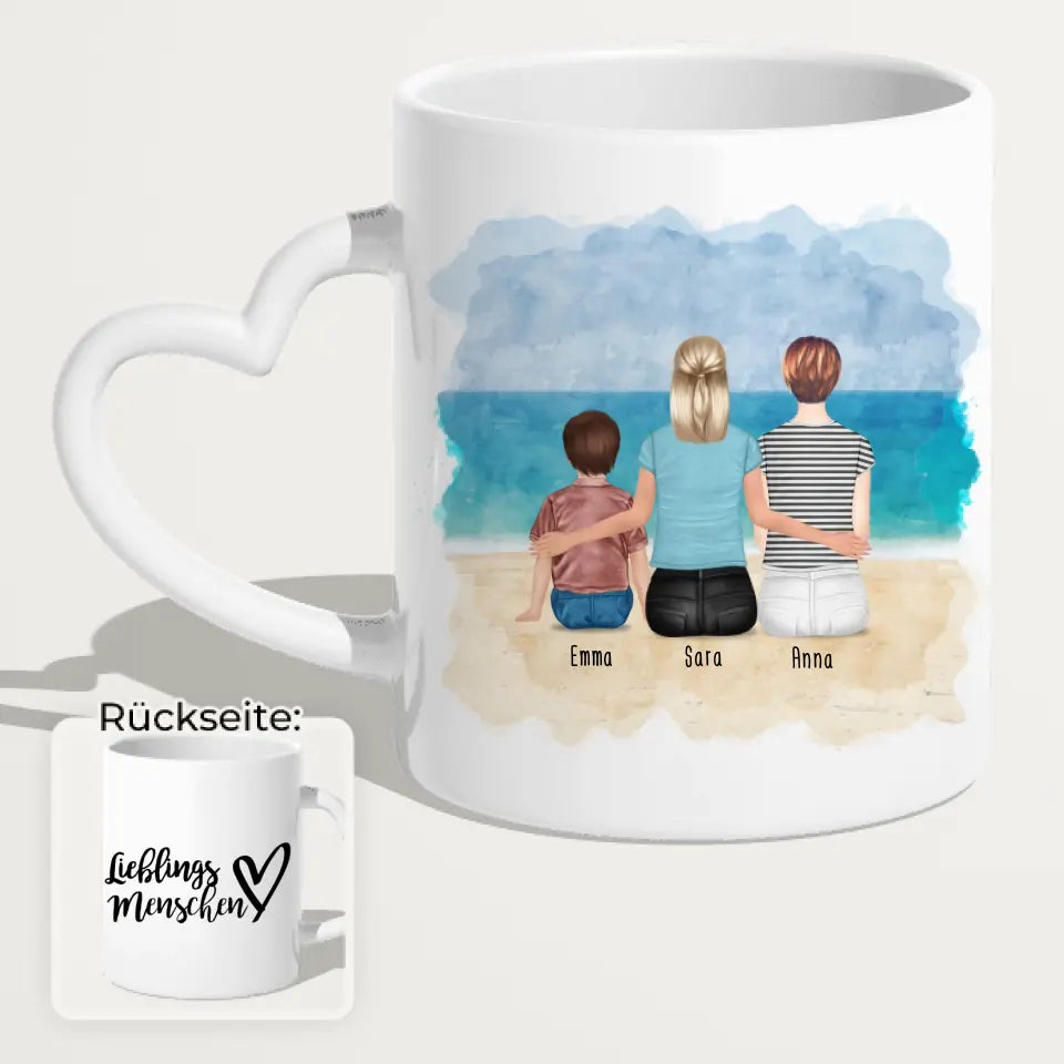 Personalisierte Tasse 2 Frauen + 1 Kind