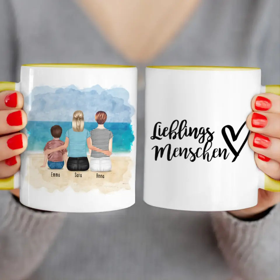 Personalisierte Tasse 2 Frauen + 1 Kind