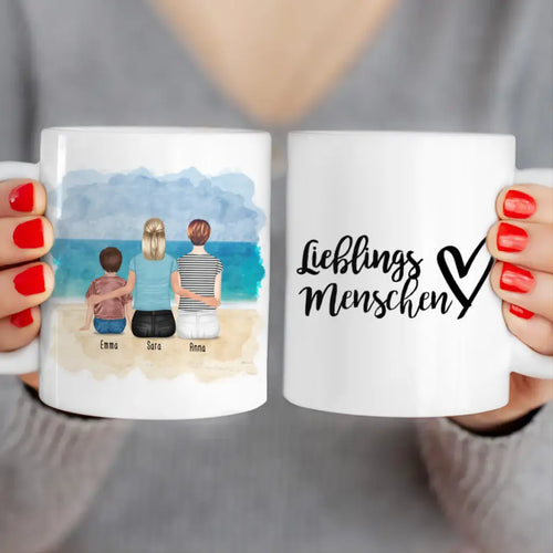 Personalisierte Tasse 2 Frauen + 1 Kind