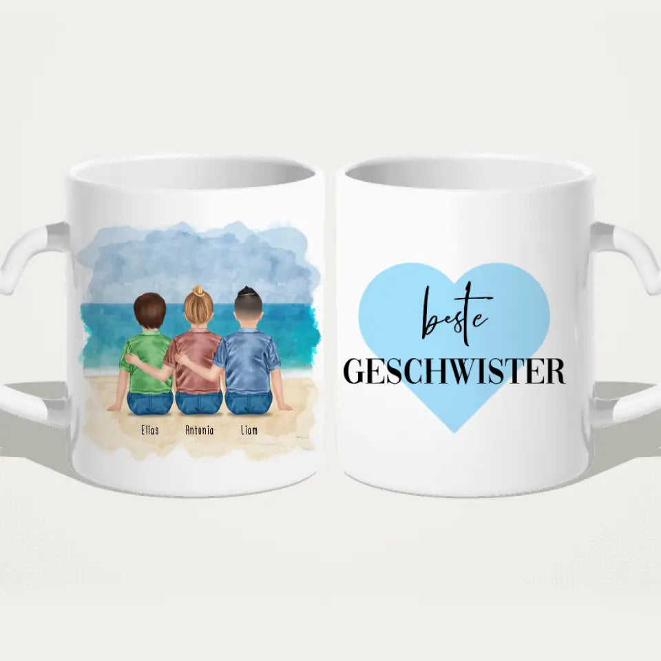 Personalisierte Tasse - Beste Geschwister (3 Kinder)