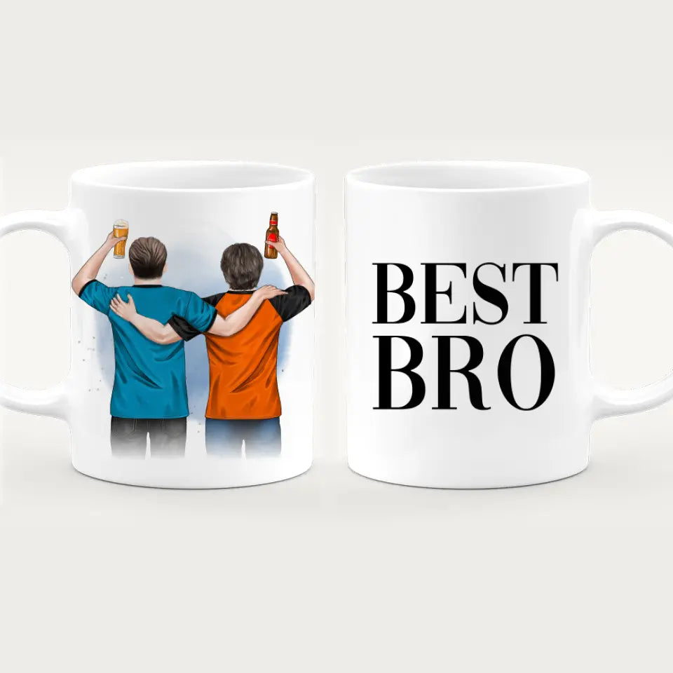 Personalisierte Tasse - 2 Männer mit Trinken (männliche Beste Freunde, Brüder, Vater + Sohn)